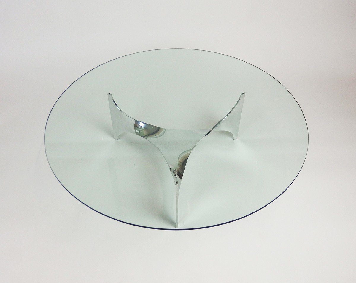 1970's Stainless Steel Coffee Table By Paul Le Geard-photo-3