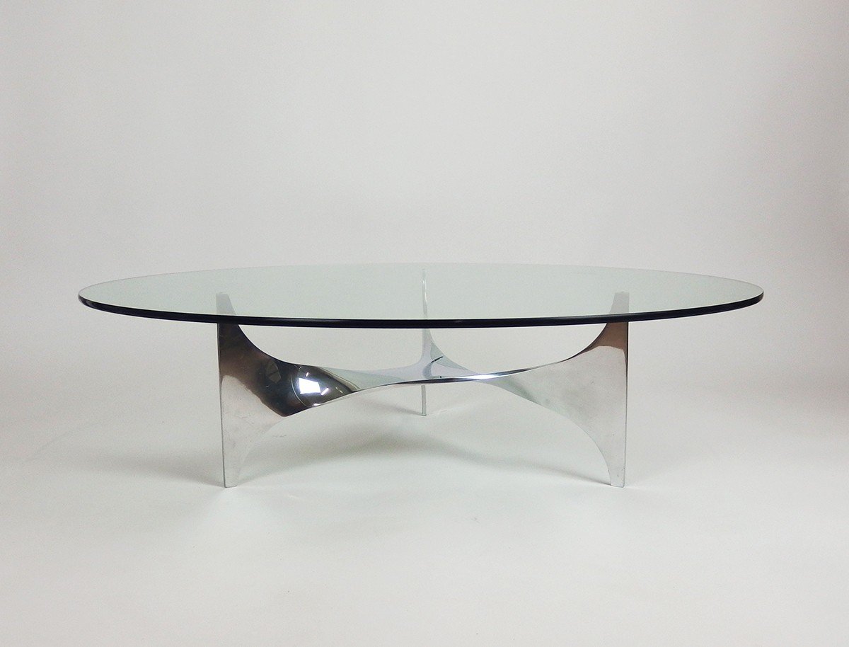 1970's Stainless Steel Coffee Table By Paul Le Geard-photo-4
