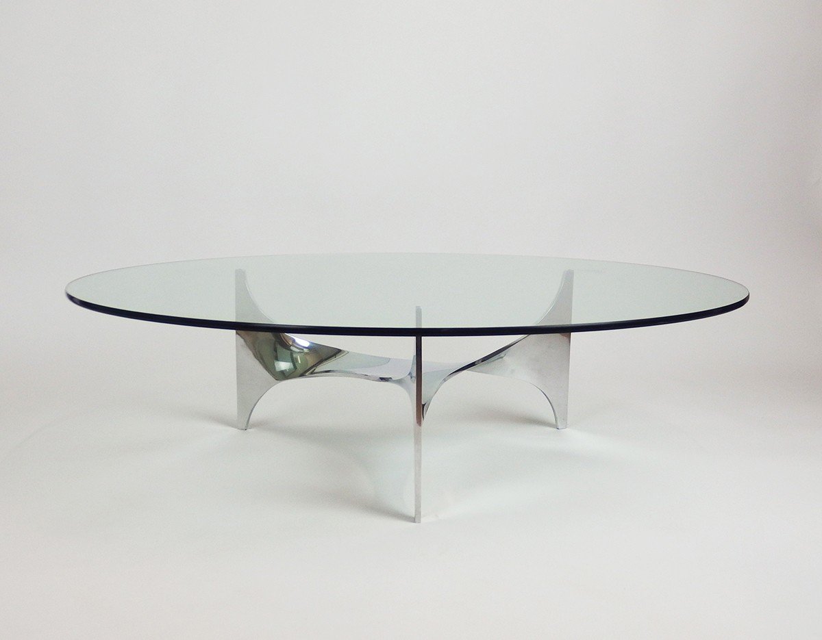 Table Basse en acier inoxydable Par Paul Le Geard