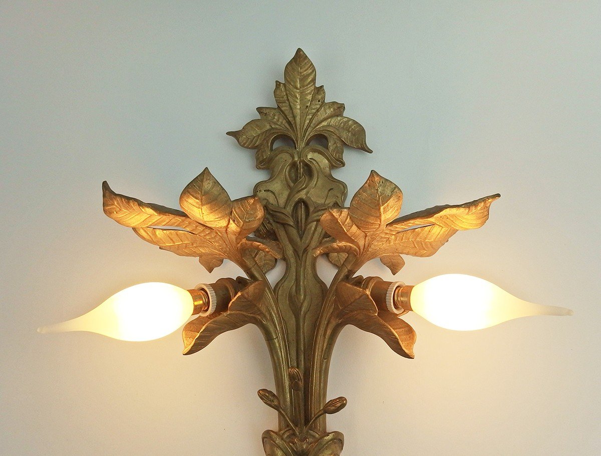 Pair Of Art Nouveau Bronze Sconces-photo-6
