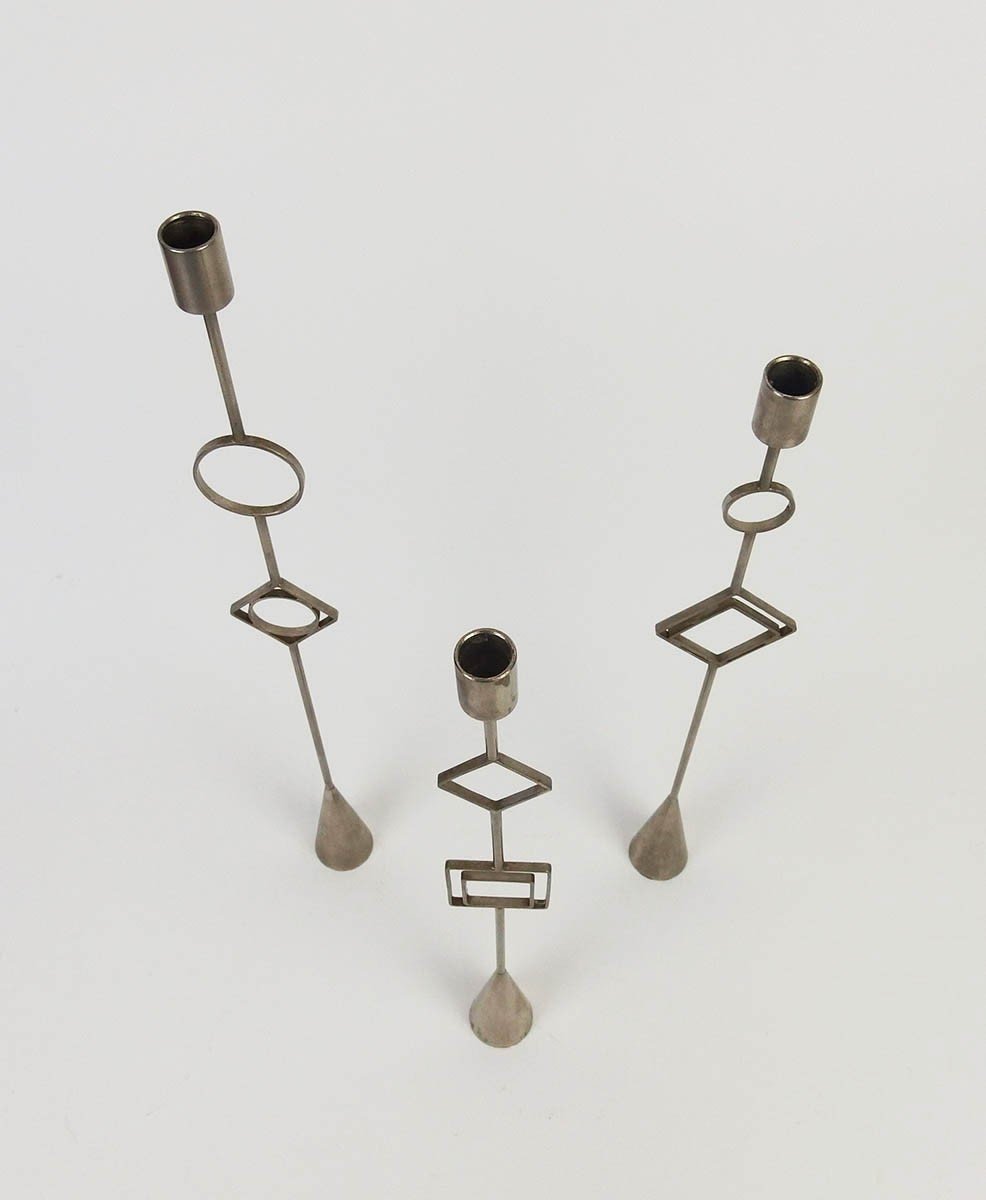Three Nickel Plated Metal Candle Holders Design 1970-photo-3