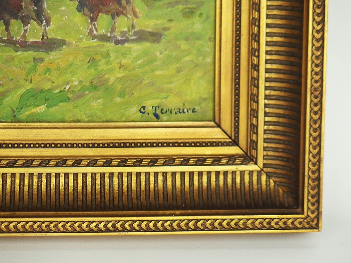 "cows In The Pasture" Oil On Cardboard By Clovis Terraire-photo-2