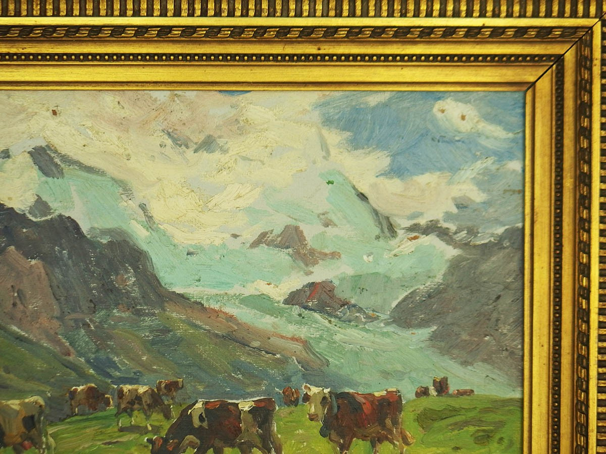 "cows In The Pasture" Oil On Cardboard By Clovis Terraire-photo-1
