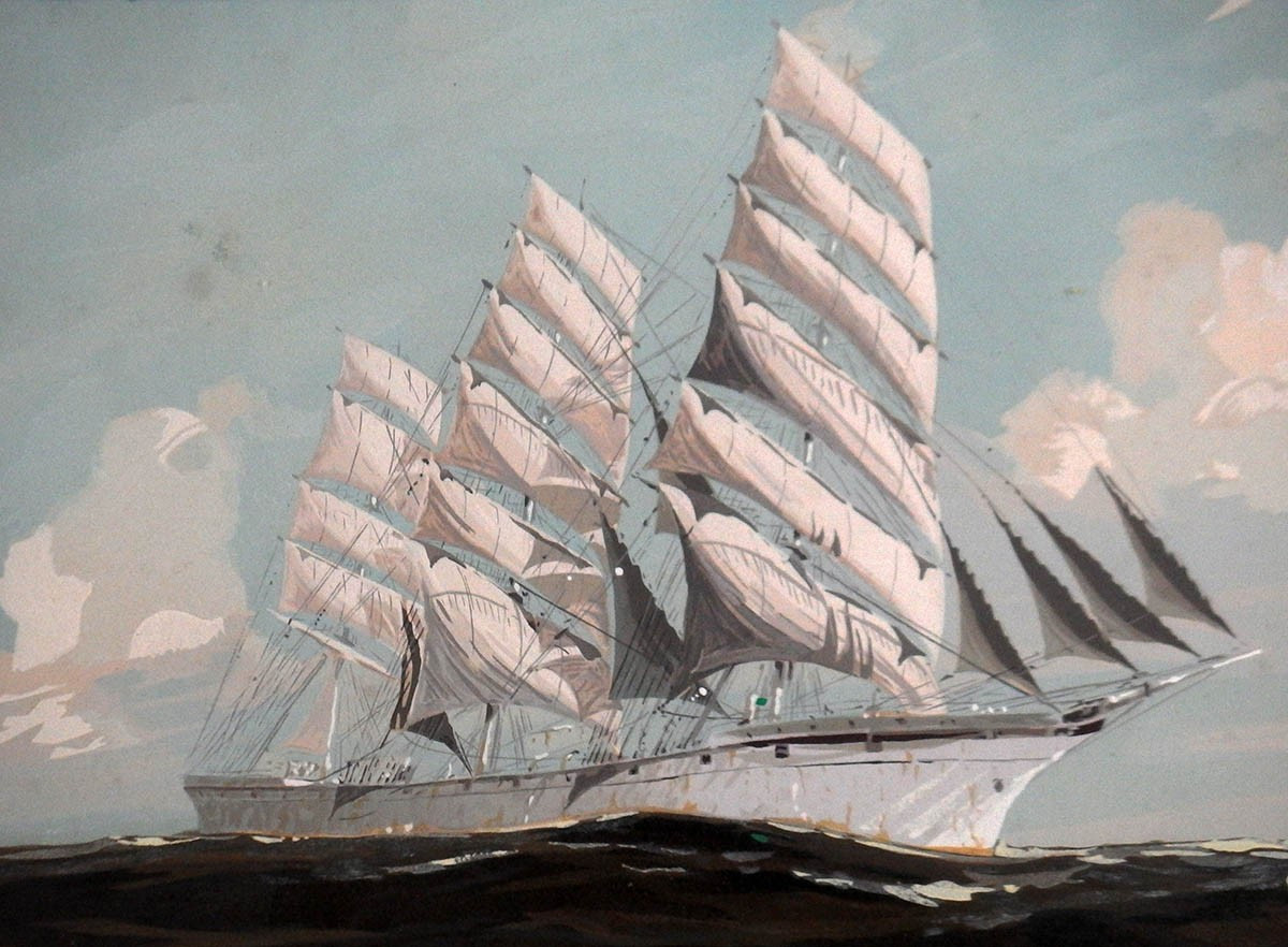 "Trois mâts sur mer houleuse"Pochoir par Georges Fouillé-photo-3