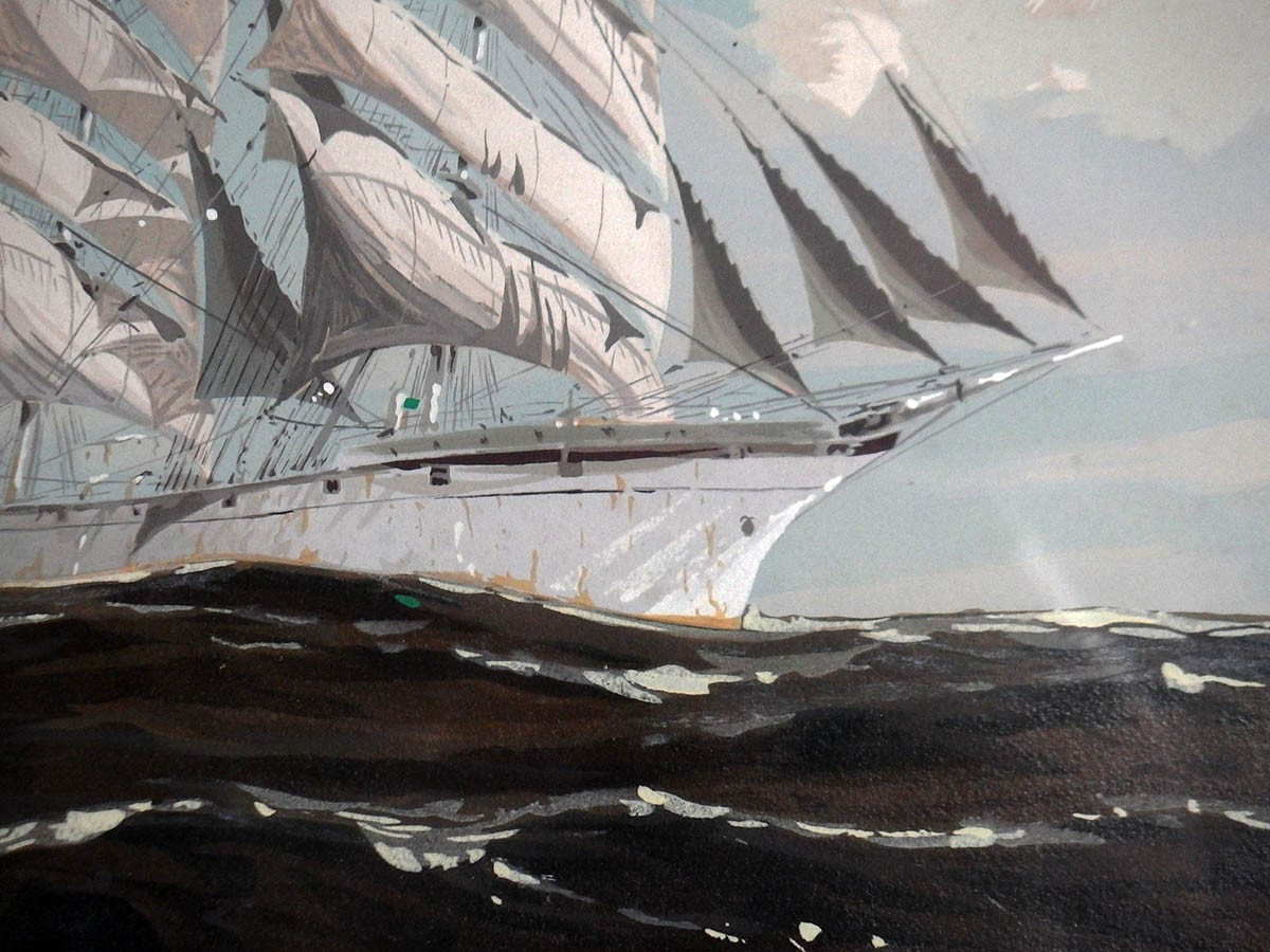 "Trois mâts sur mer houleuse"Pochoir par Georges Fouillé-photo-1