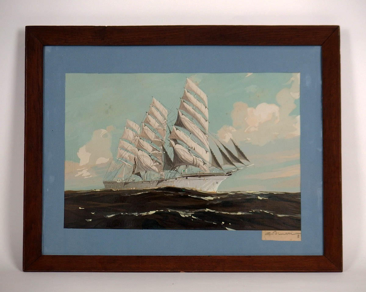 "Trois mâts sur mer houleuse"Pochoir par Georges Fouillé