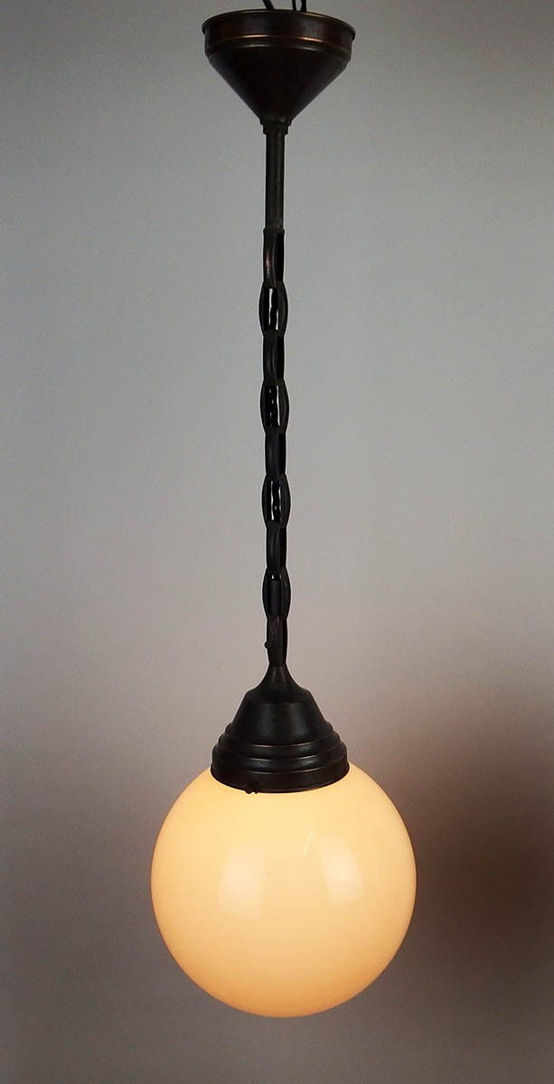 Paire de suspensions en verre et cuivre-photo-2