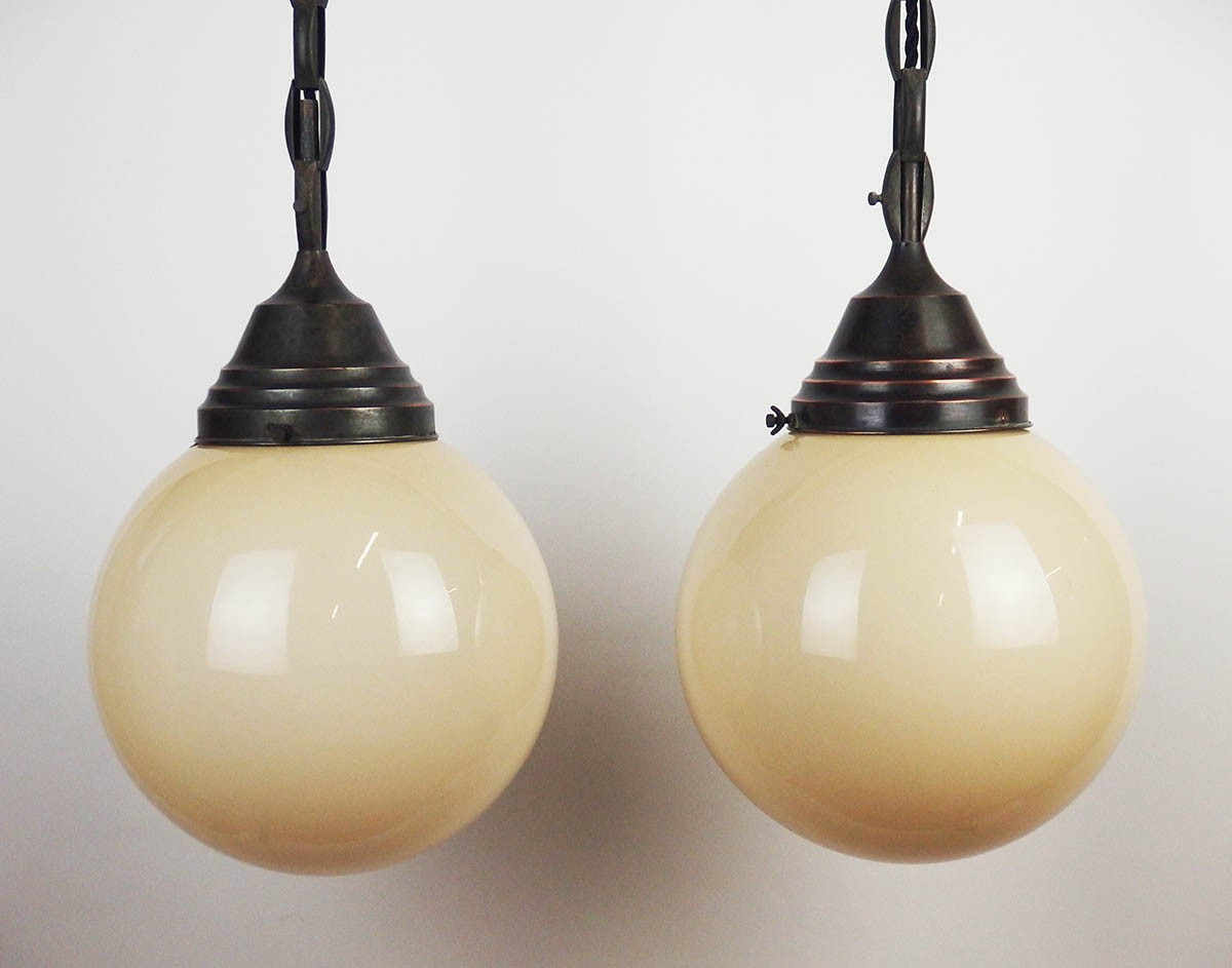 Paire de suspensions en verre et cuivre-photo-3