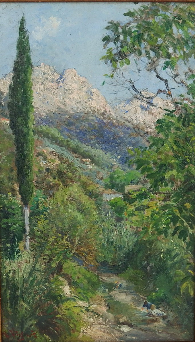 "southern Landscape" Oil On Cardboard  By Henri Vignet-photo-2