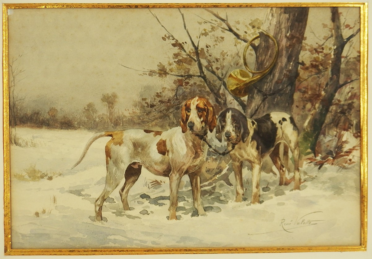 "hunting Dogs" Watercolor By René Valette-photo-2