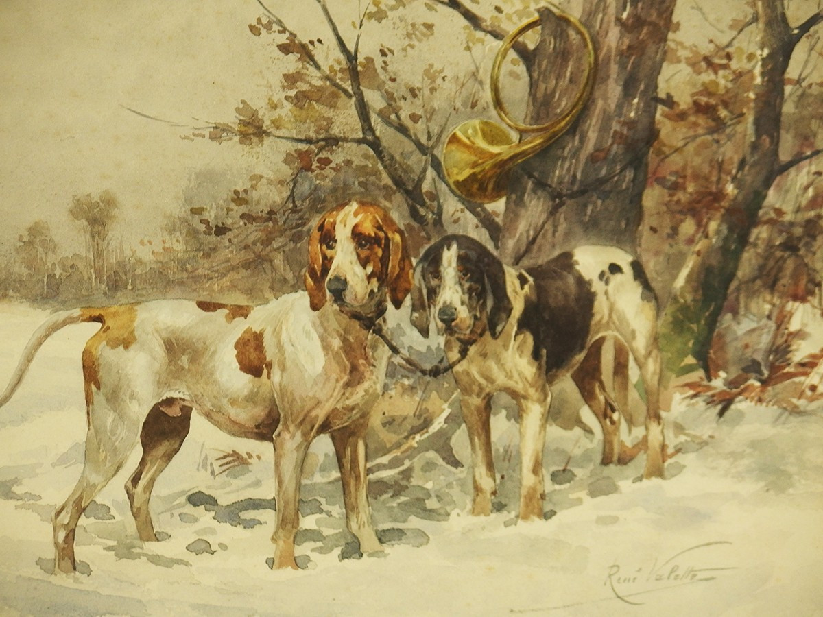 "hunting Dogs" Watercolor By René Valette-photo-3