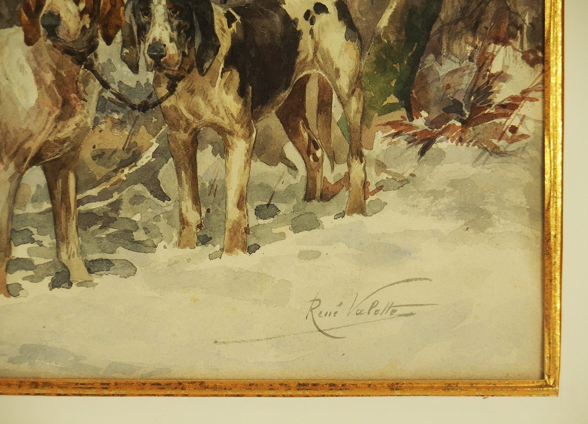 "hunting Dogs" Watercolor By René Valette-photo-4