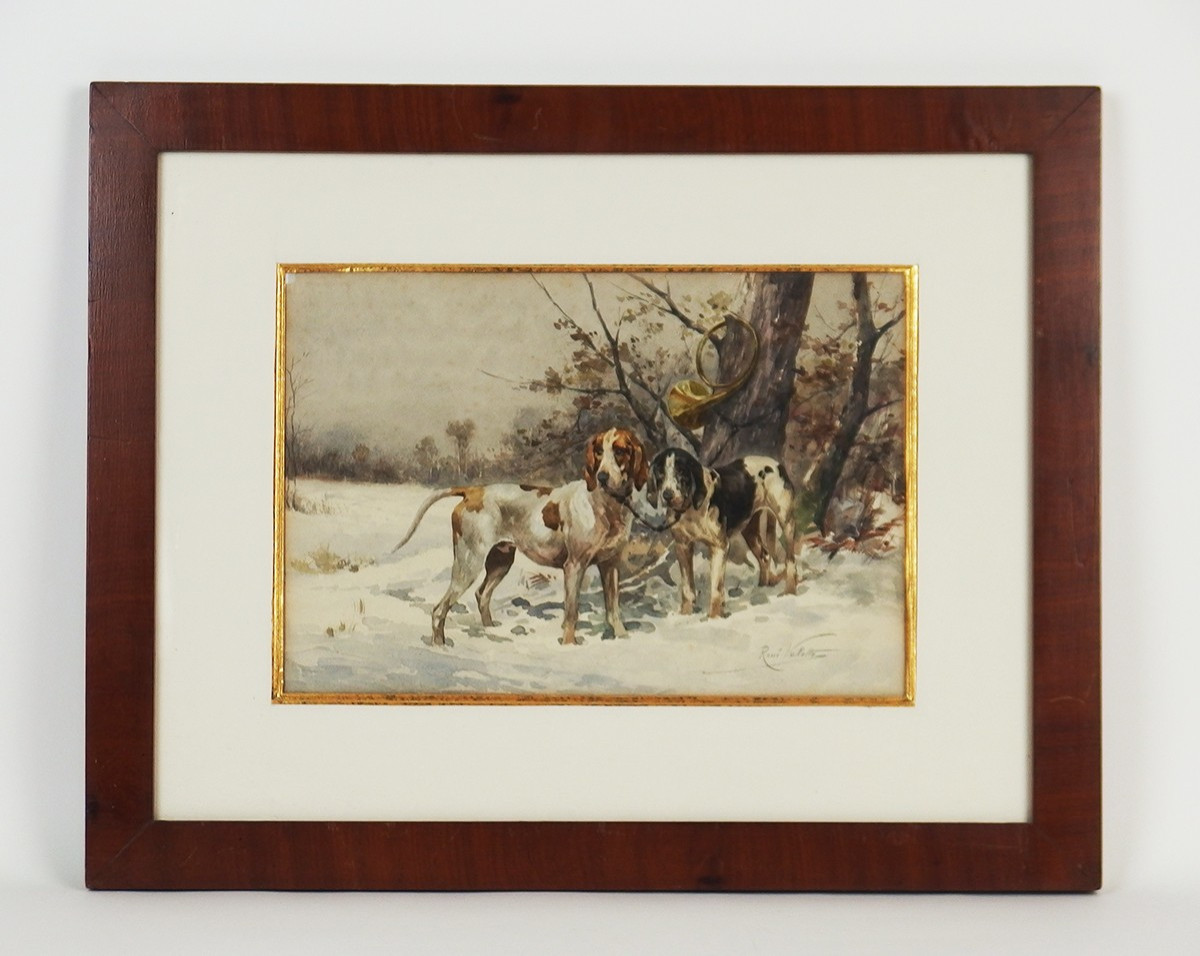 "hunting Dogs" Watercolor By René Valette
