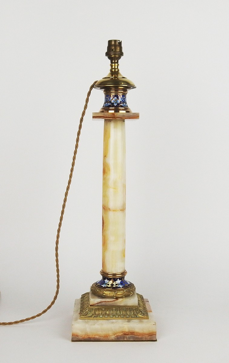 Pied de lampe en marbre -onyx attribué à Eugène Cornu-photo-2