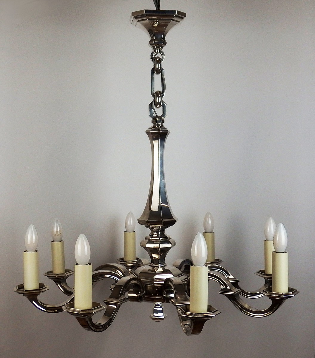 Lustre Art Déco en bronze argenté
