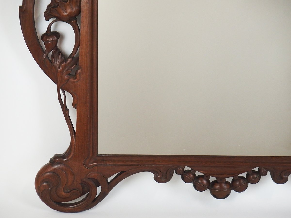 Miroir ou cadre Art Nouveau en noyer sculpté-photo-2