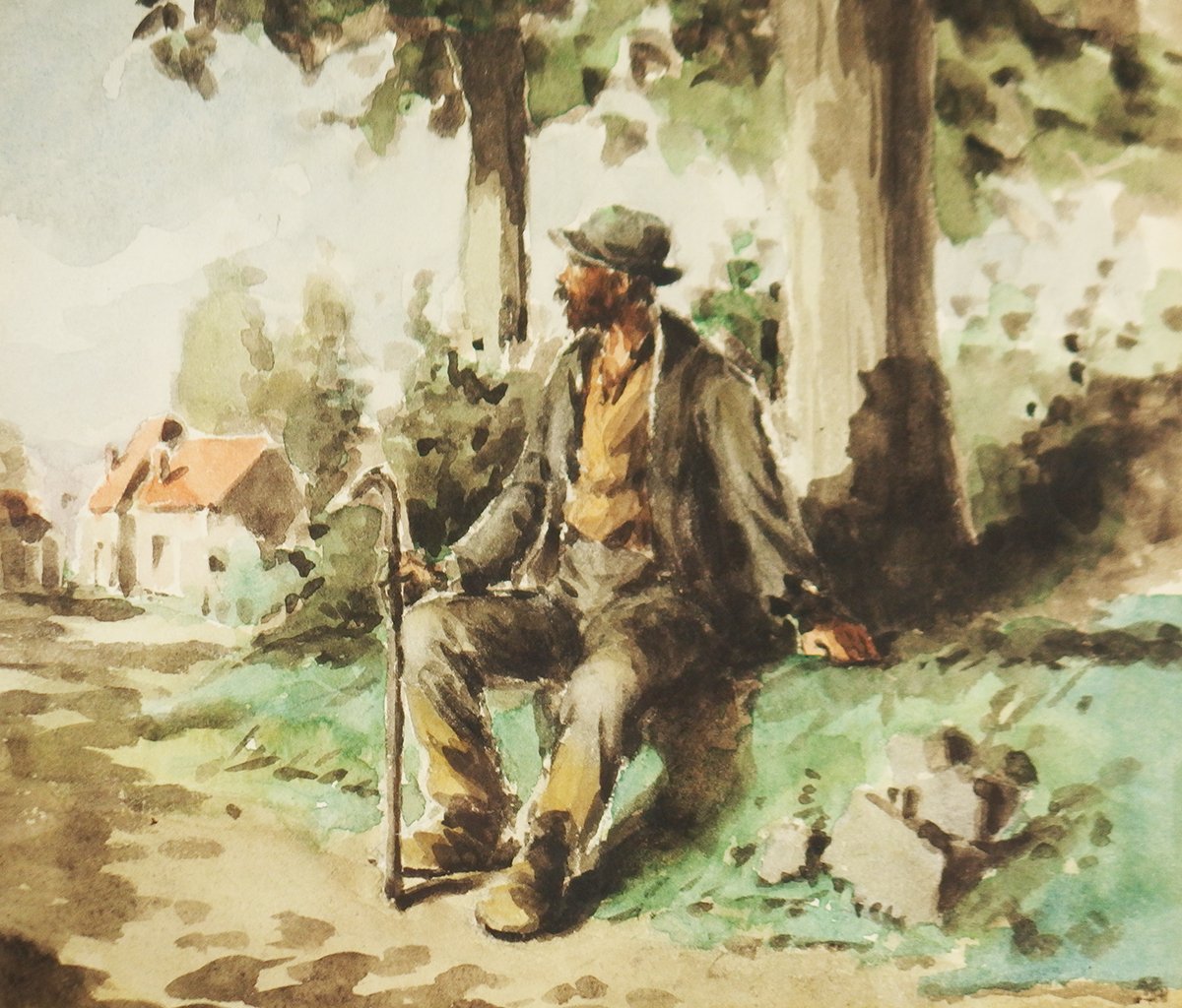 "vagabond"watercolor On Paper Par Auguste Lucien Bognard-photo-3