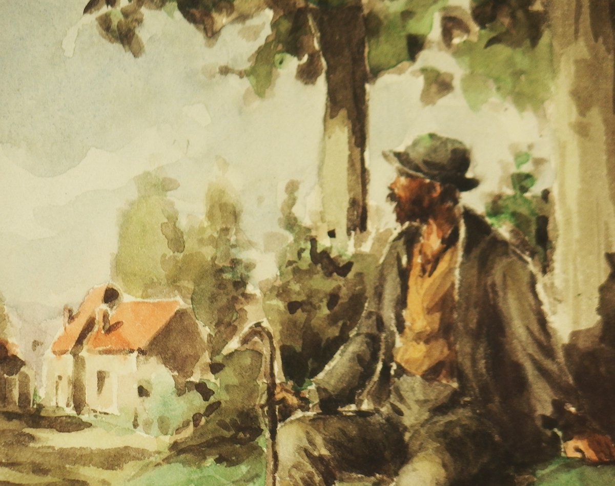 "vagabond"watercolor On Paper Par Auguste Lucien Bognard-photo-4