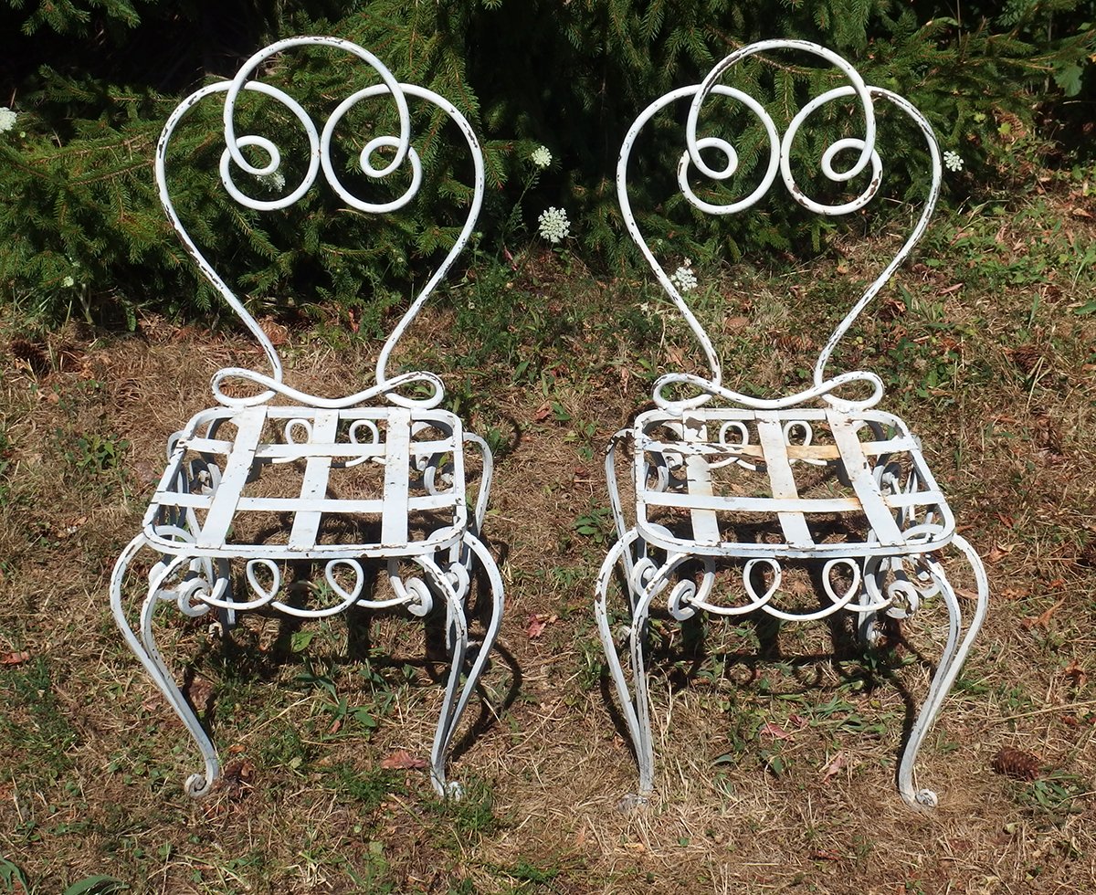 Paire de chaises en fer forgé des années 1940-photo-3