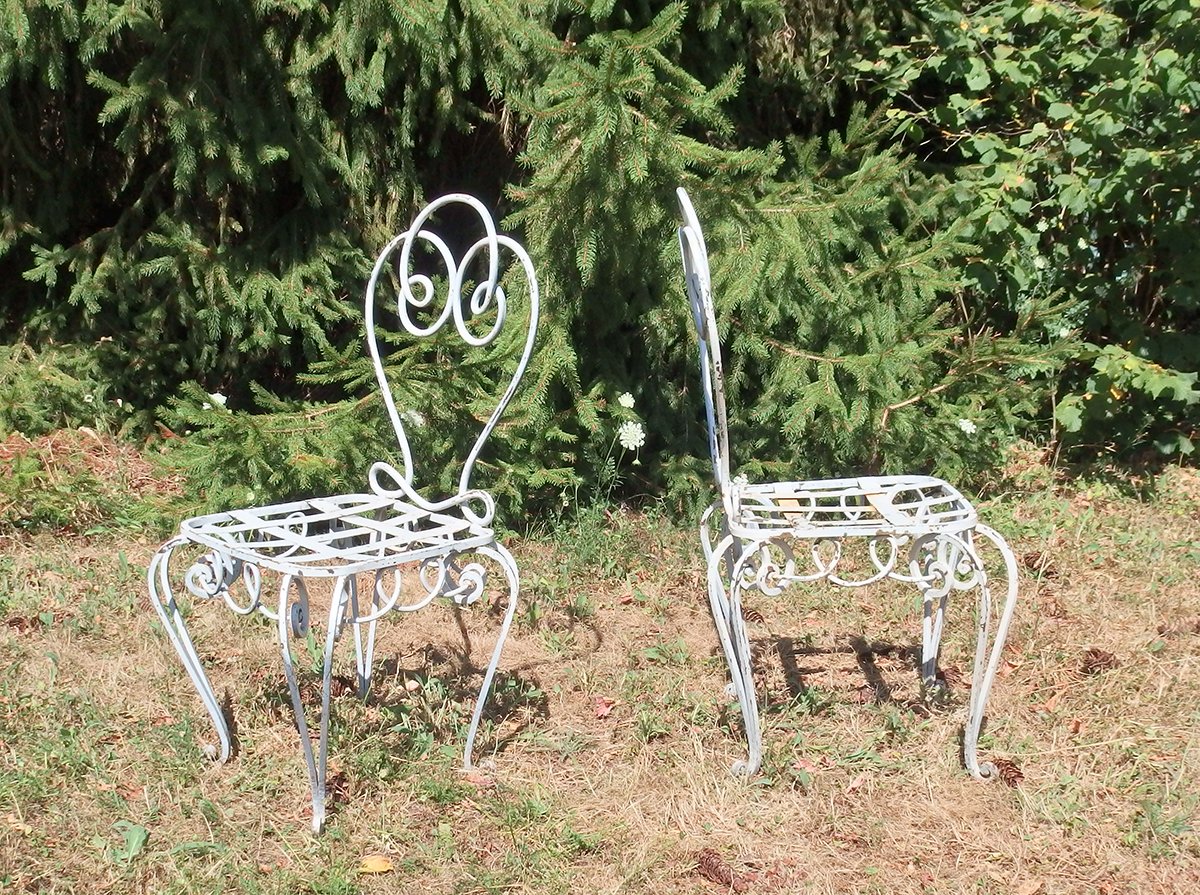 Paire de chaises en fer forgé des années 1940-photo-4