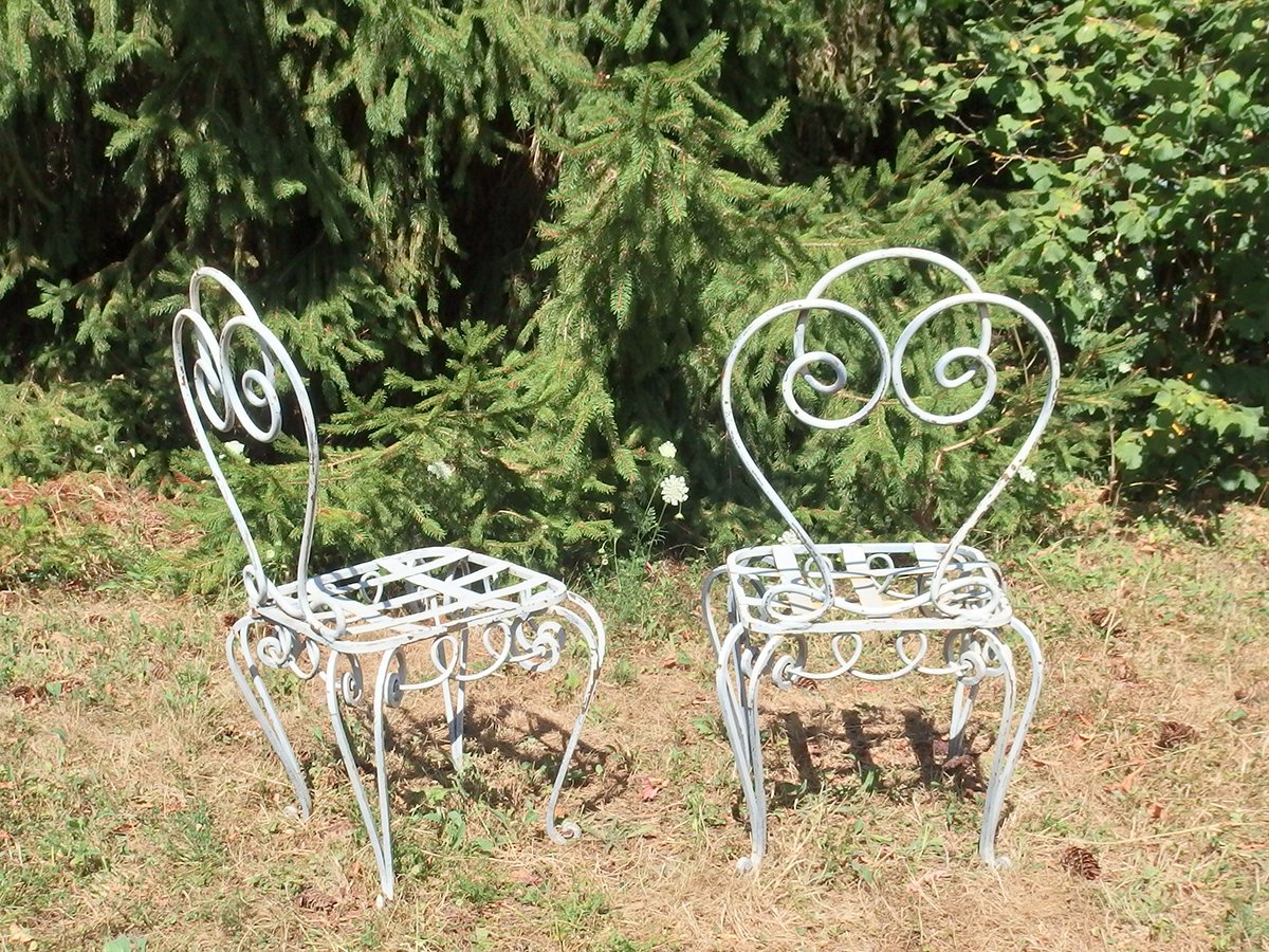 Paire de chaises en fer forgé des années 1940-photo-1