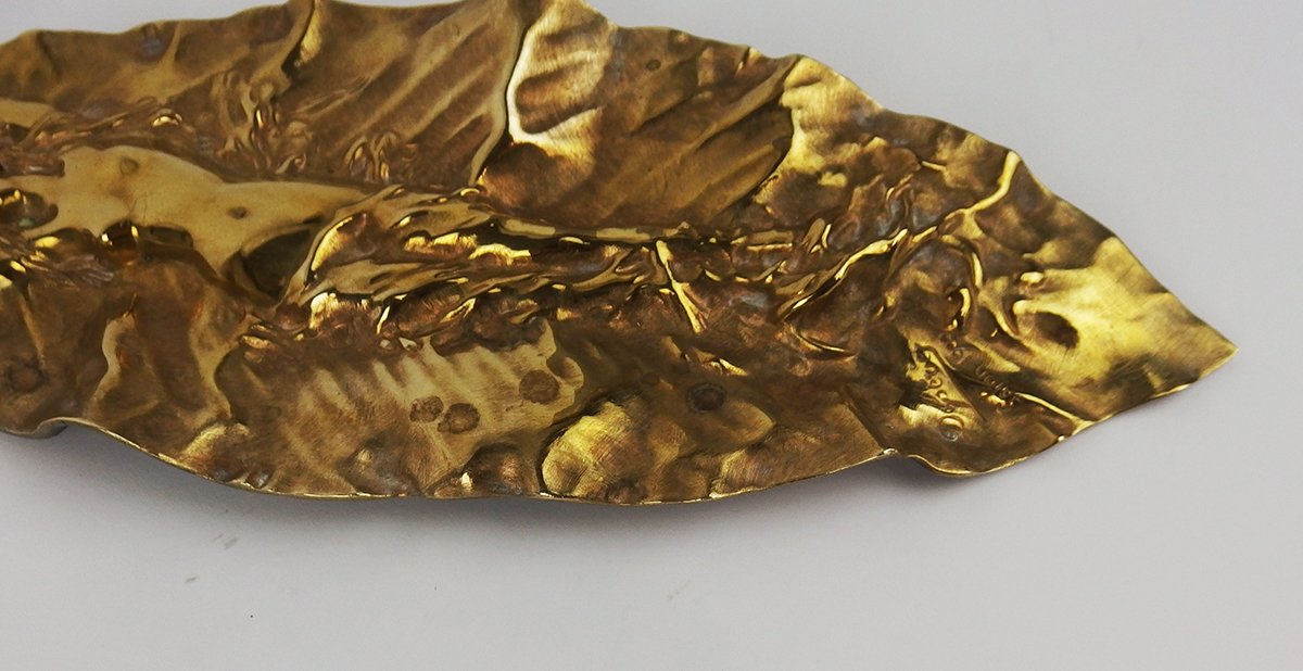 "Feuille"sculpture Art Nouveau en bronze par Georges Delperier-photo-2