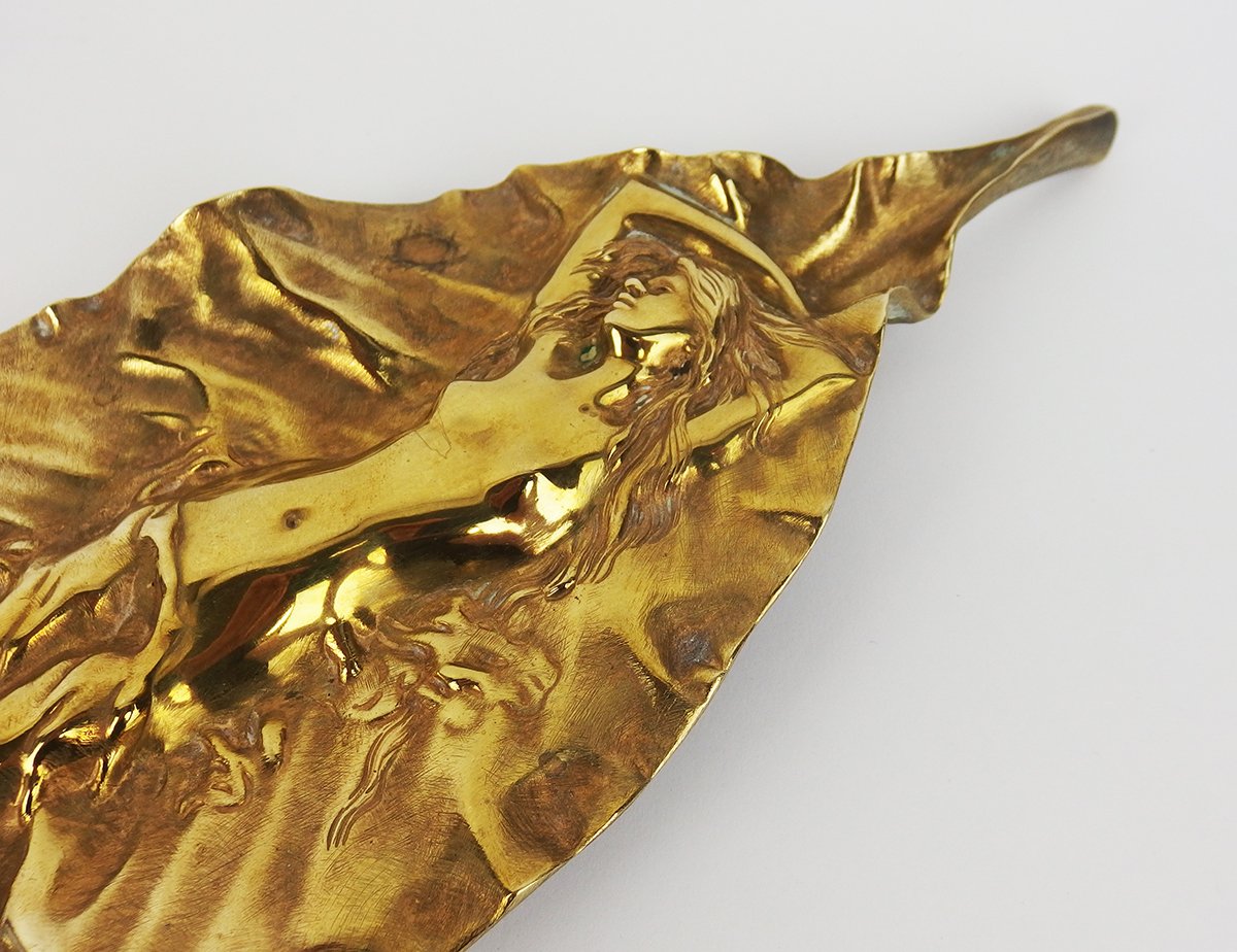 "Feuille"sculpture Art Nouveau en bronze par Georges Delperier-photo-3