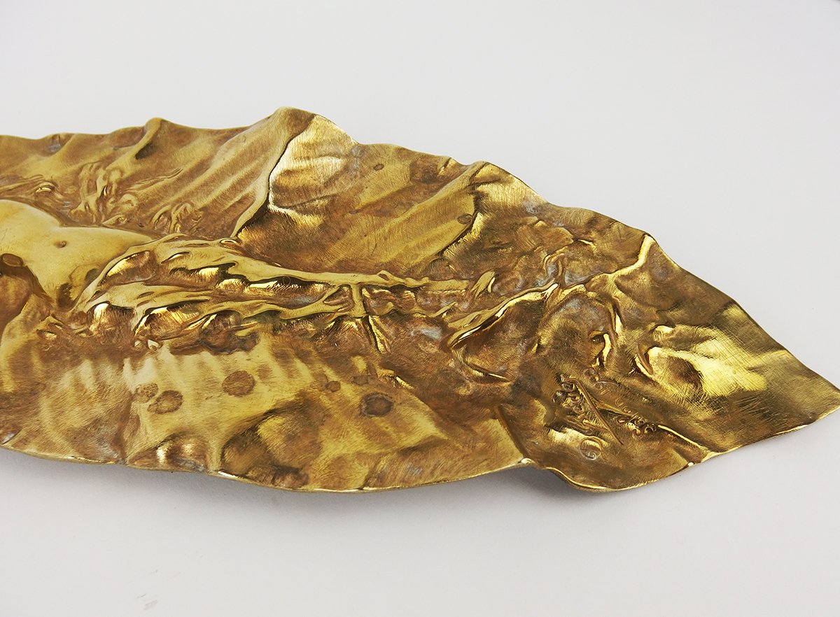"Feuille"sculpture Art Nouveau en bronze par Georges Delperier-photo-5