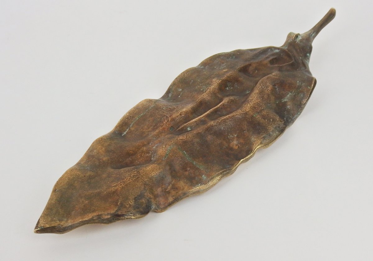 "Feuille"sculpture Art Nouveau en bronze par Georges Delperier-photo-7