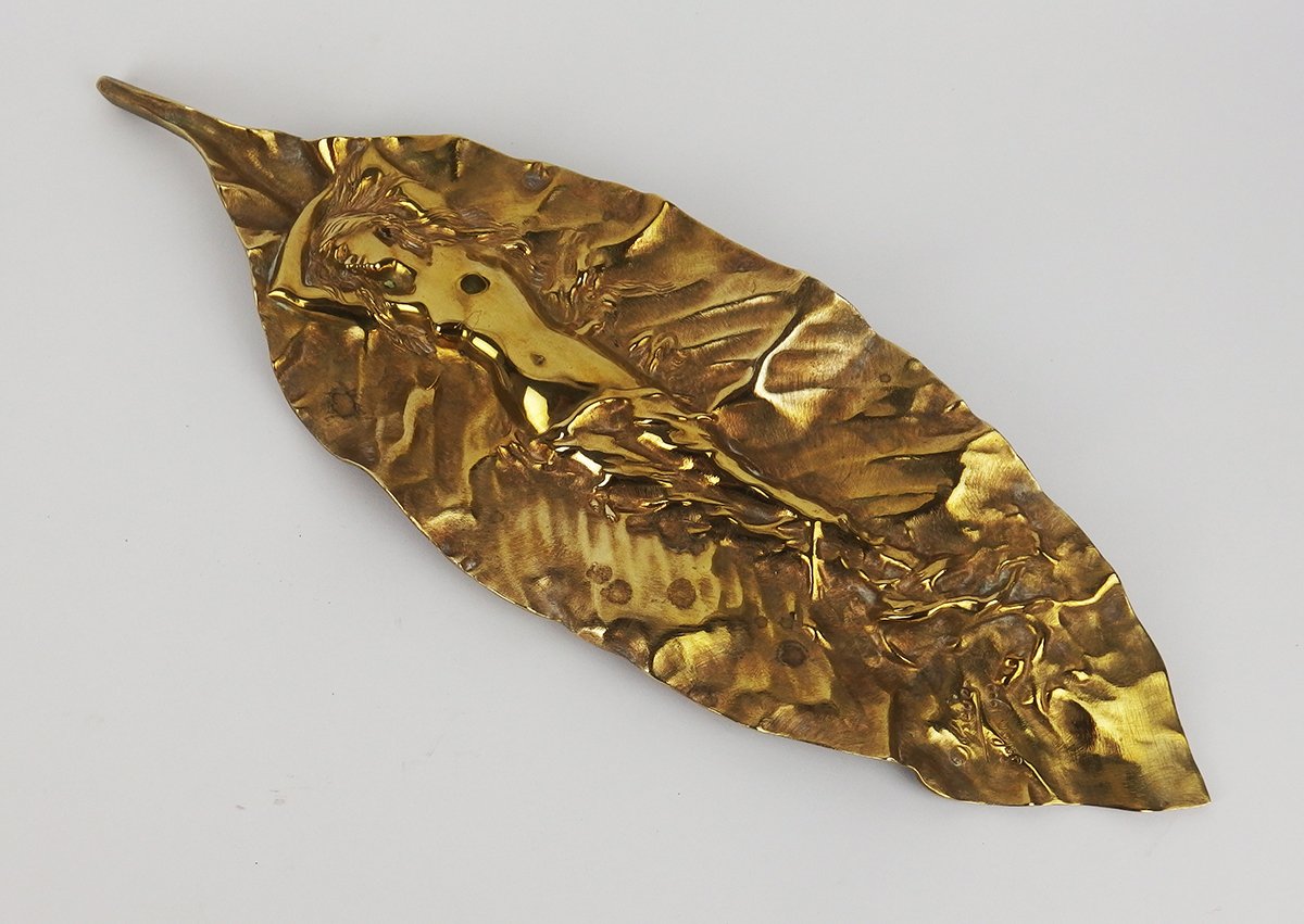 "Feuille"sculpture Art Nouveau en bronze par Georges Delperier