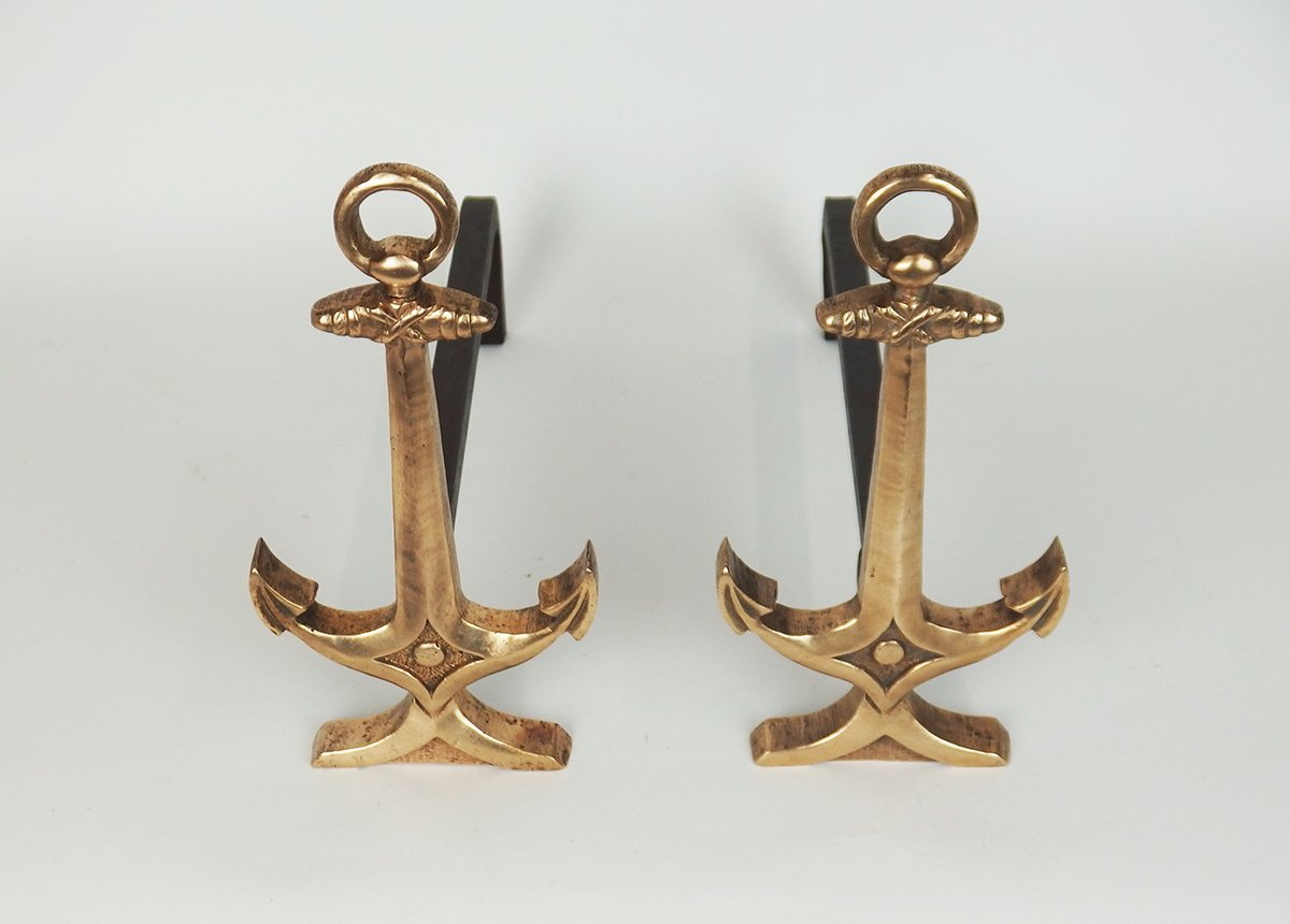 Pair Of "marine Anchor" Andirons-photo-2