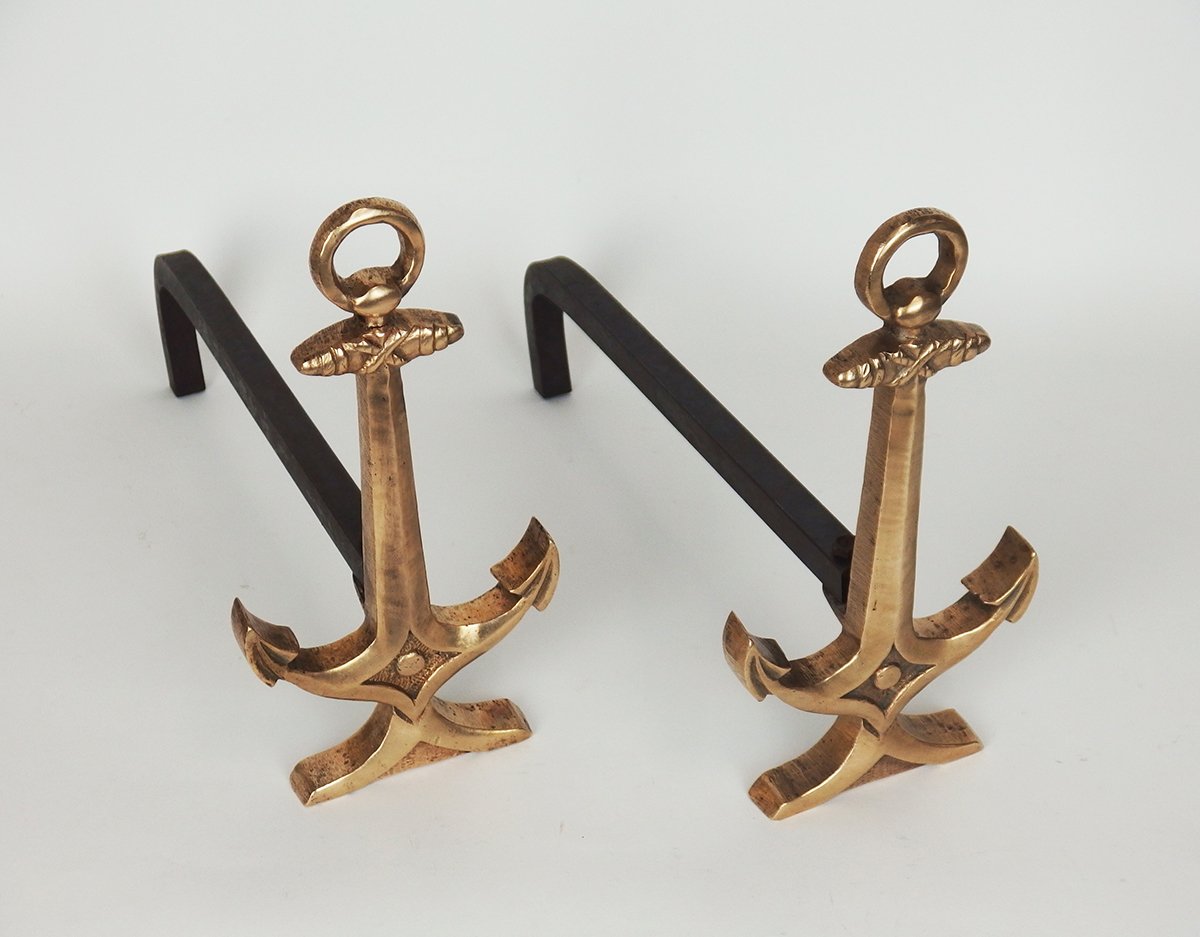 Pair Of "marine Anchor" Andirons-photo-3