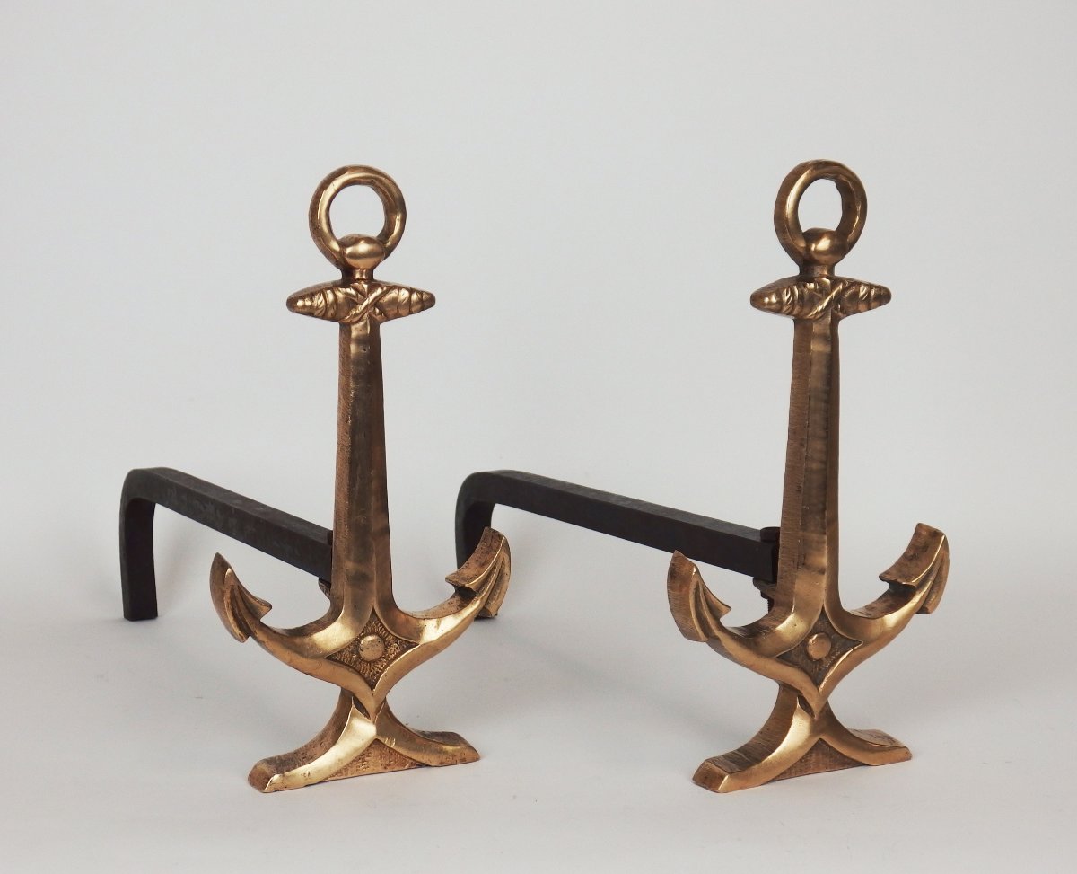 Pair Of "marine Anchor" Andirons-photo-4