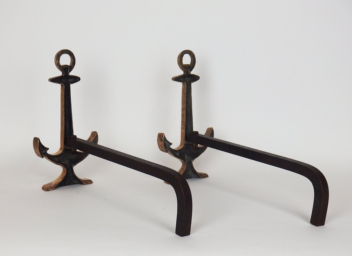 Pair Of "marine Anchor" Andirons-photo-2