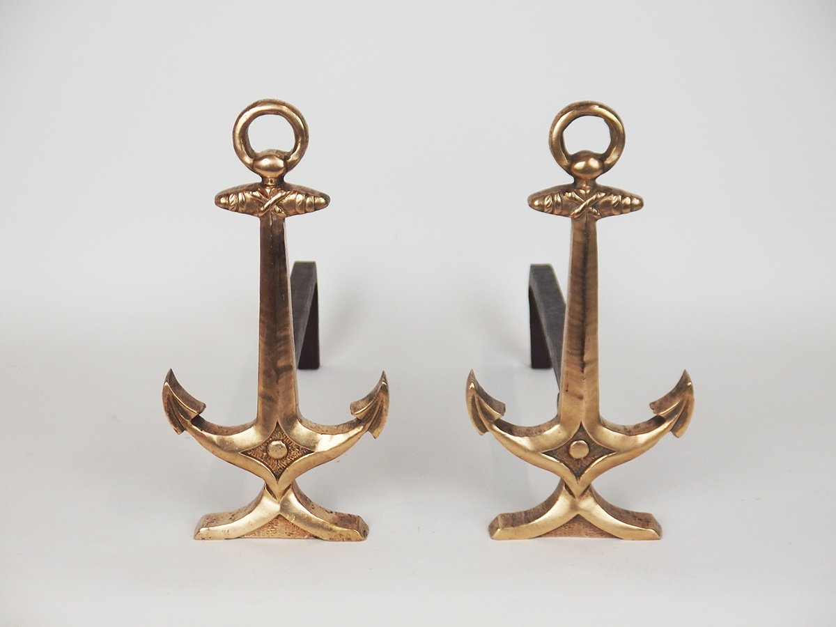 Pair Of "marine Anchor" Andirons