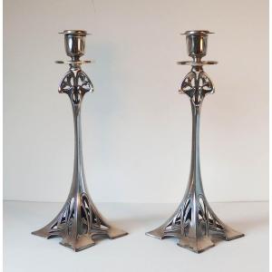 Pair Of Wmf Art Nouveau Candlesticks