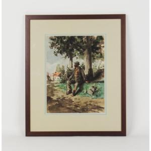 "Vagabond"aquarelle sur papier par Auguste Lucien Bognard
