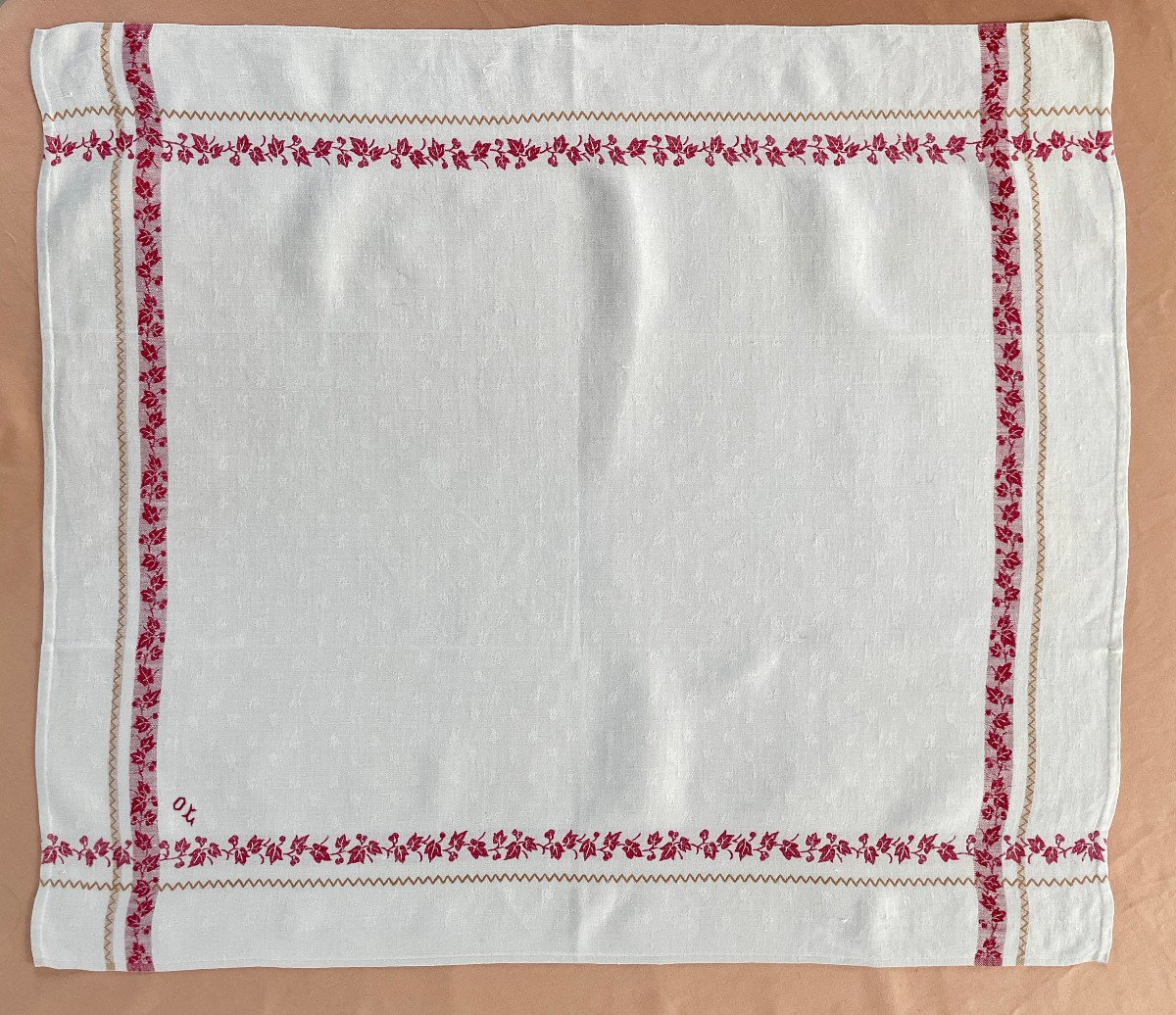 Lot 7 Large Napkins With Red End Batten.napoleon III On Canvas Linen Thread Old Linen-photo-4