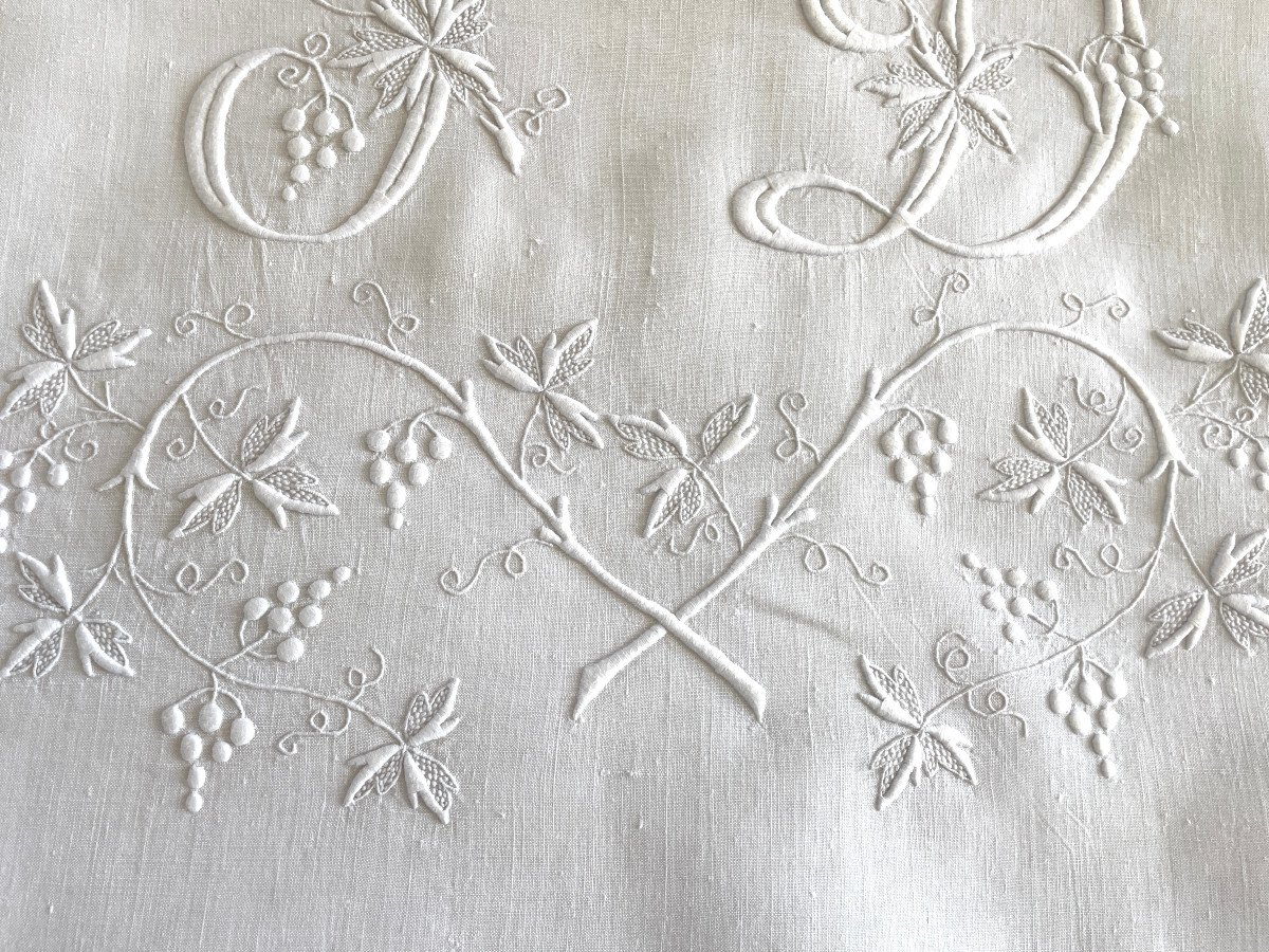 Large Fine Linen Sheet, Hand Embroidery With Superb Jd Monogram -photo-1