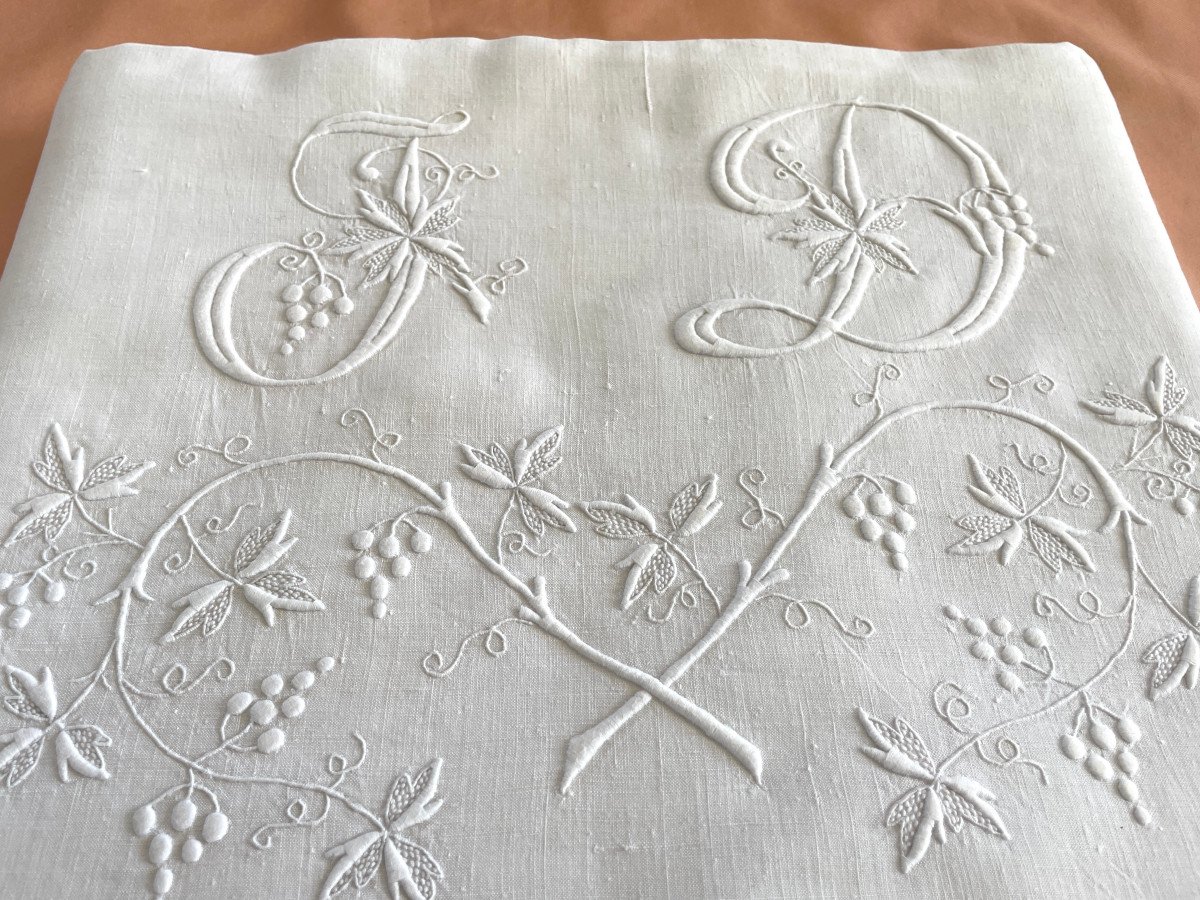 Large Fine Linen Sheet, Hand Embroidery With Superb Jd Monogram 