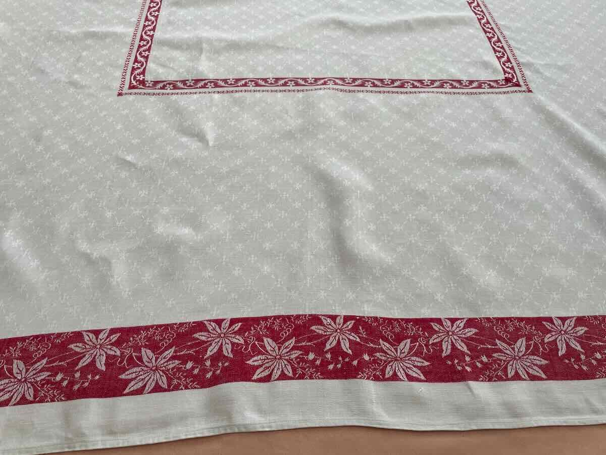 Nappe Rectangle En Damassé De Lin Fin Avec Liteaux Rouge, Napoléon III - Linge Ancien-photo-2