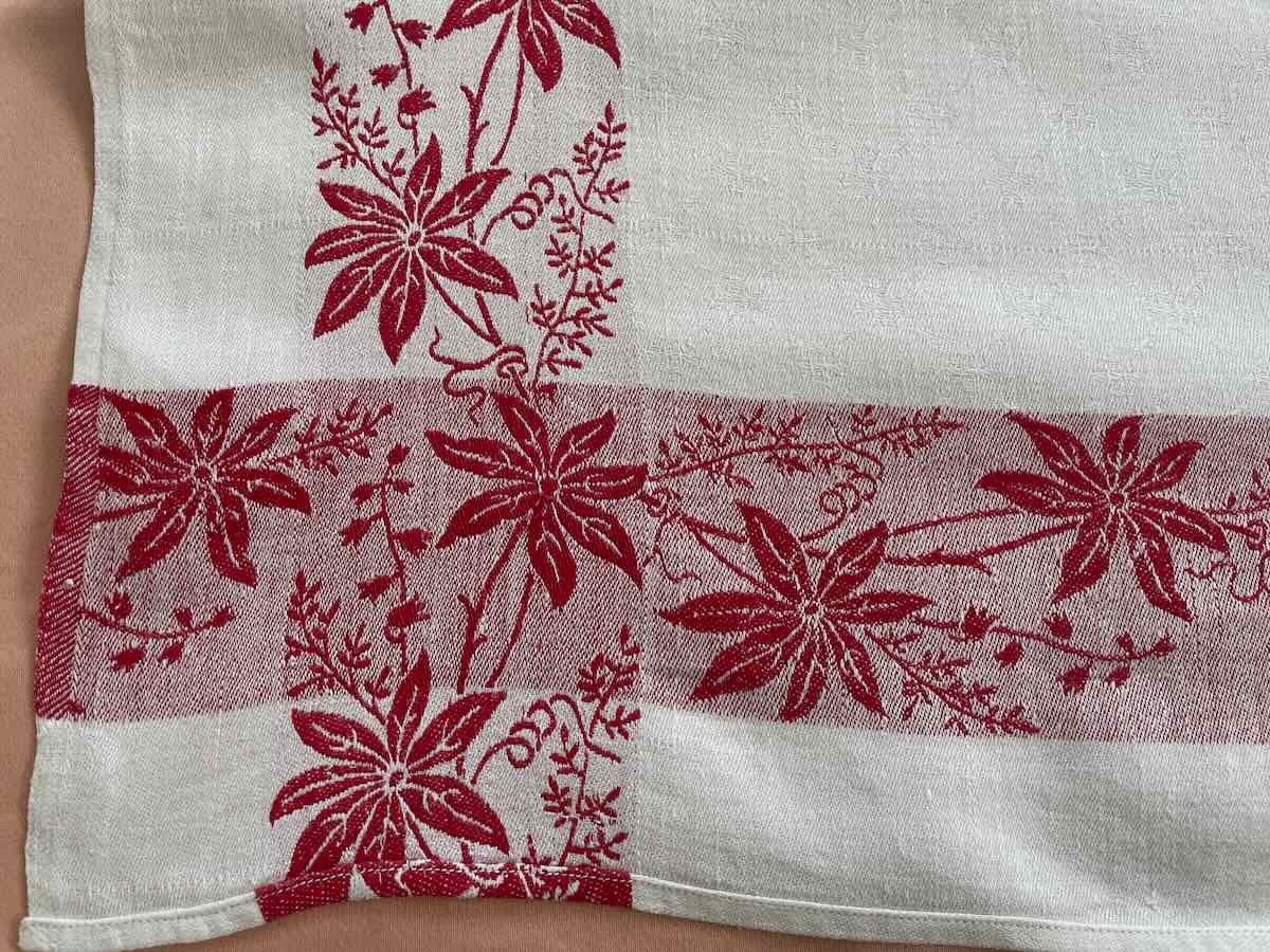 Nappe Rectangle En Damassé De Lin Fin Avec Liteaux Rouge, Napoléon III - Linge Ancien-photo-7