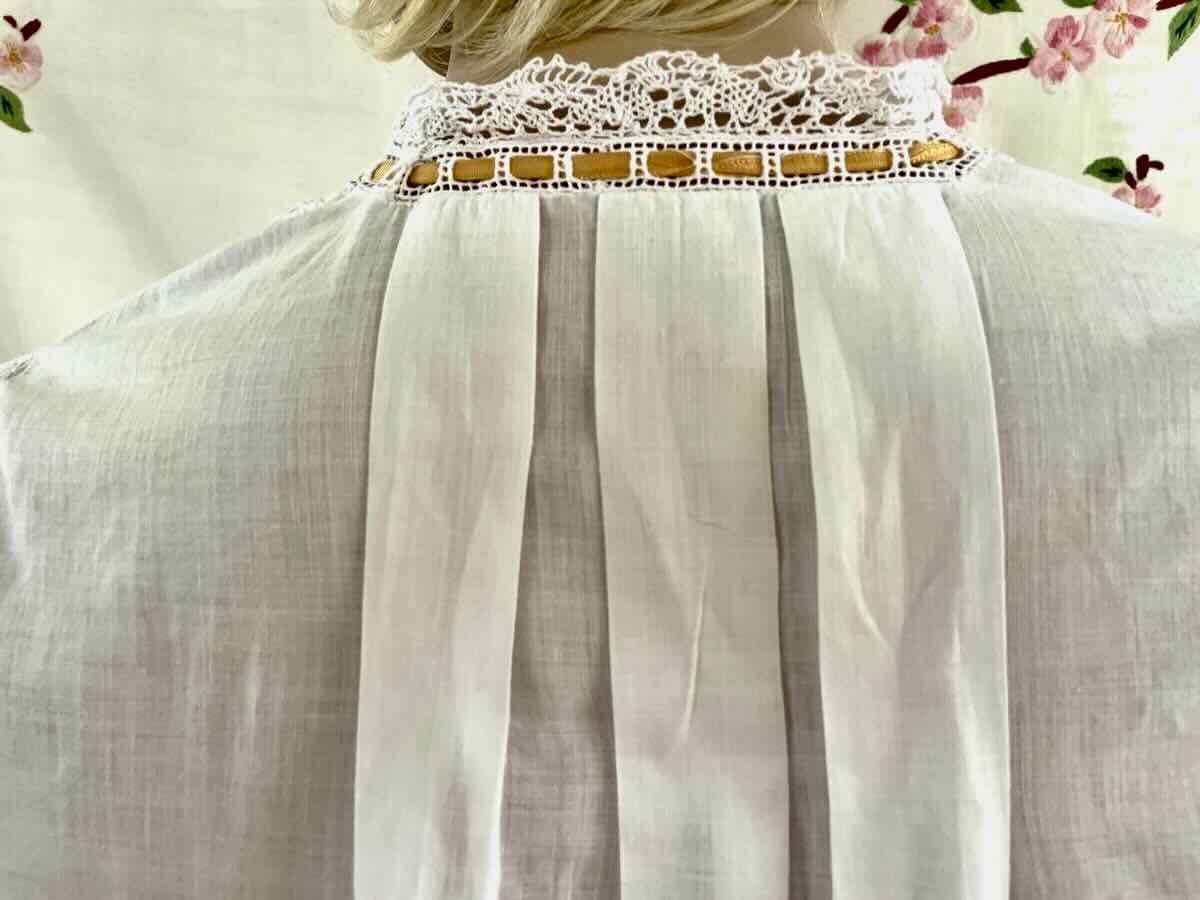  Nightdress: Lace, Hand Embroidery On Fine Percale - Antique Linen-photo-2
