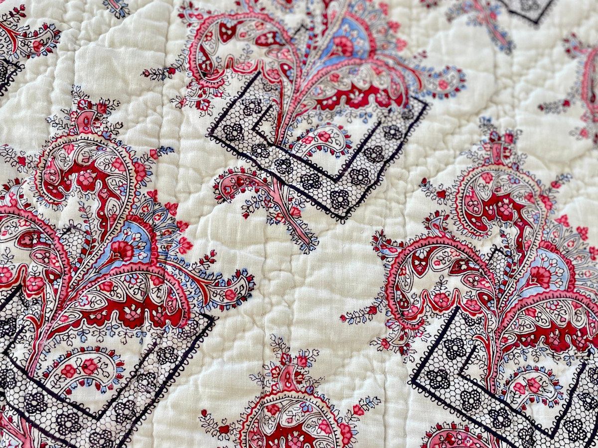 Rare Couverture, Courtepointe Piquée Main Avec Motifs Dentelles Et Arabesques - Linge Ancien-photo-3