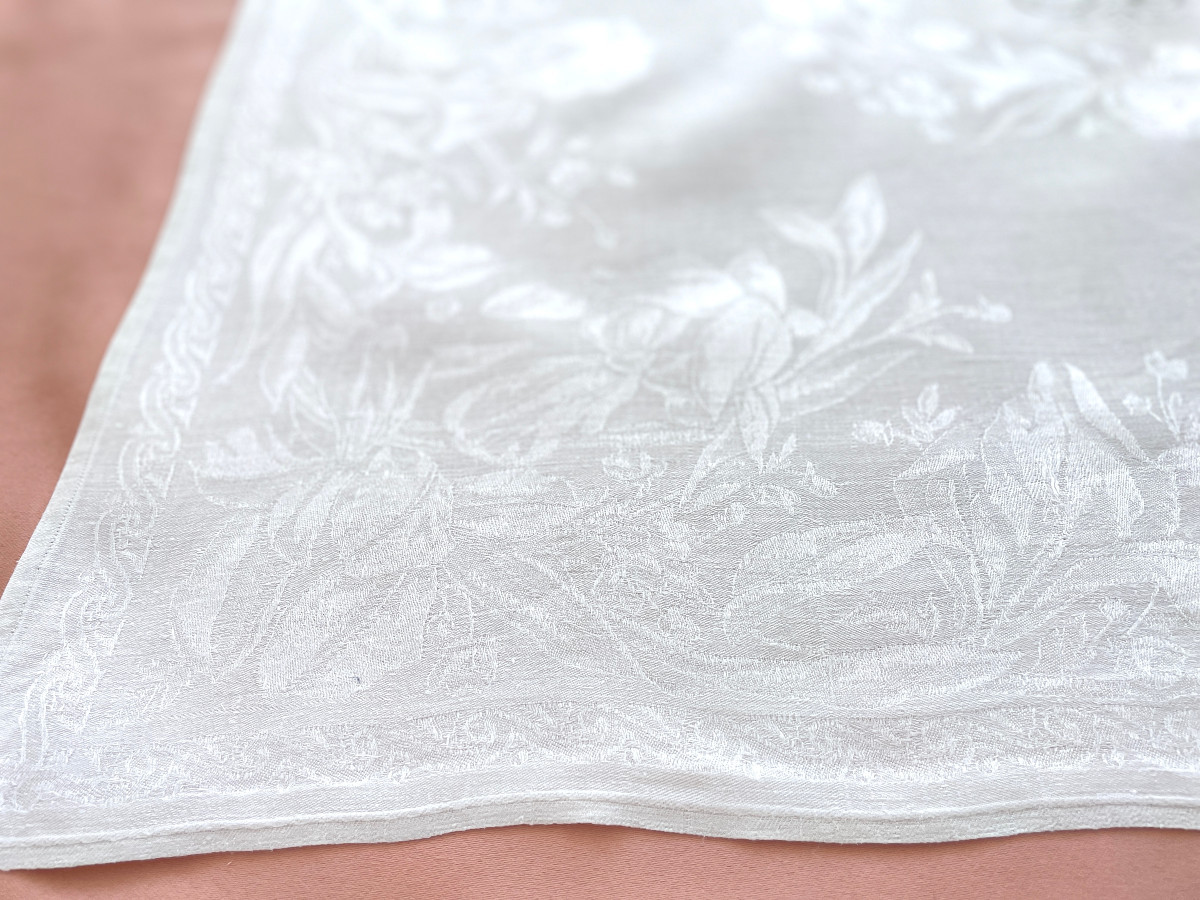 Lot 12 serviettes table damassé de lin,motifs iris, mono TR raisin, épis de blé - Linge Ancien-photo-2