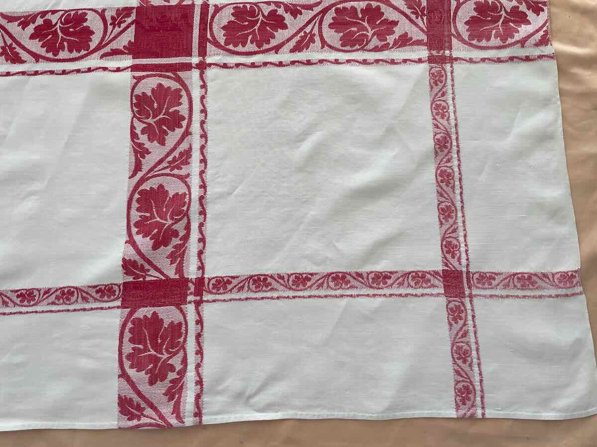Nappe rectangle en damassé de lin fin avec liteaux rouges, Napoléon III-photo-3