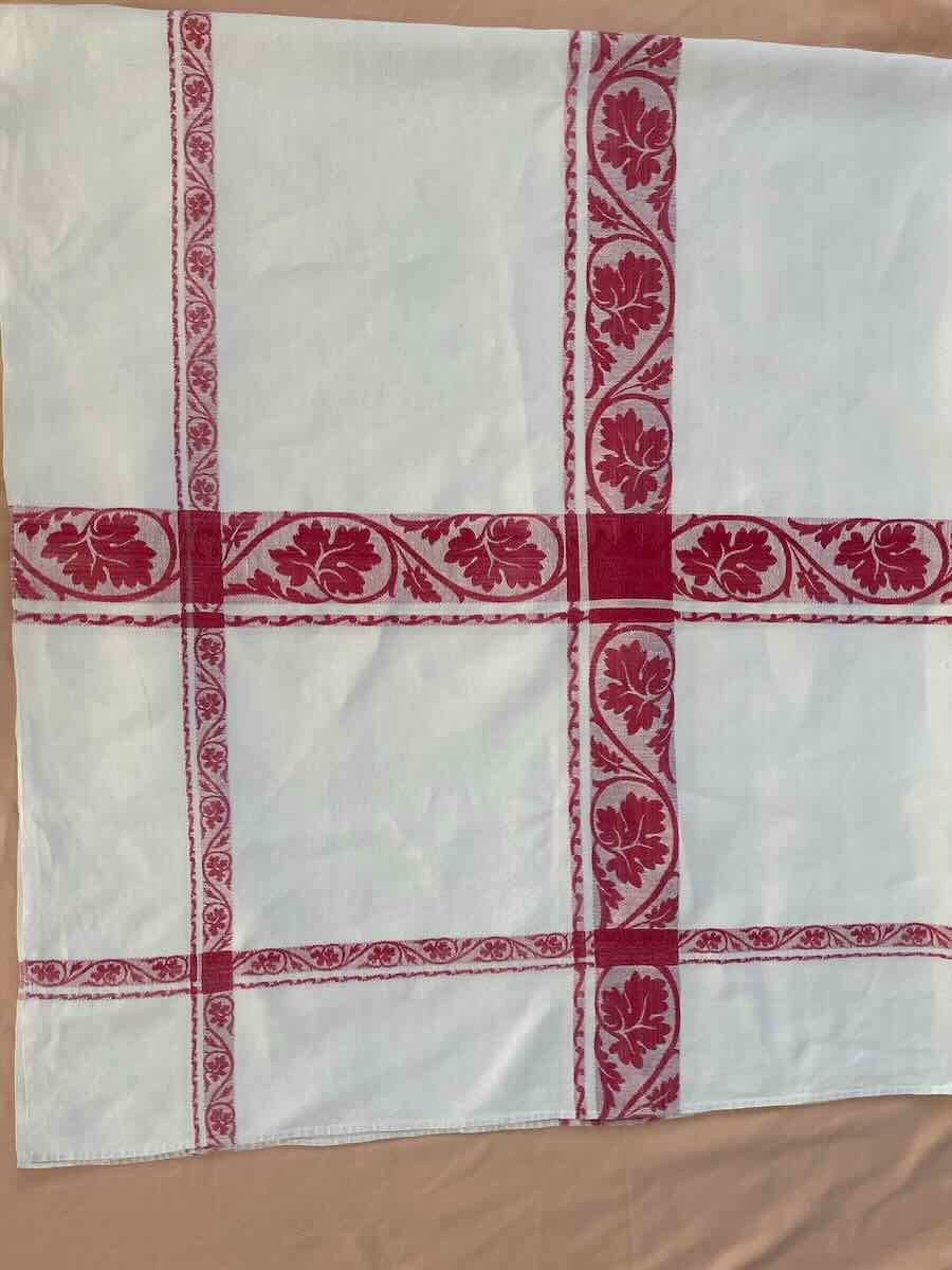Nappe rectangle en damassé de lin fin avec liteaux rouges, Napoléon III-photo-4