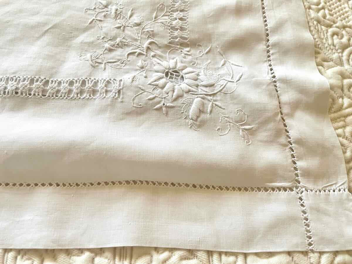 Beautiful Pillowcase With Sumptuous Embroidery, Mono Bc, Linen Thread - Linge Ancien-photo-4