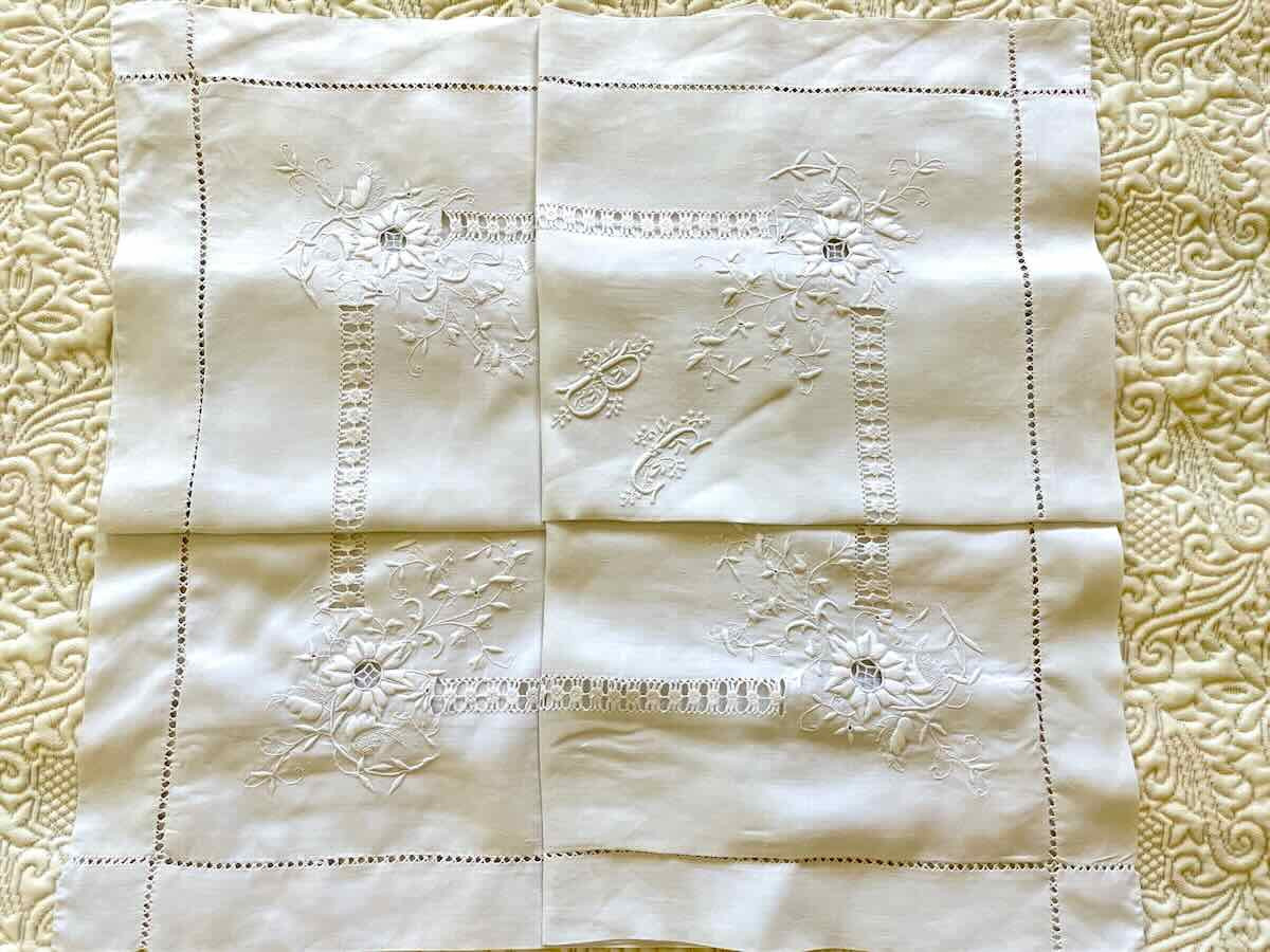 Beautiful Pillowcase With Sumptuous Embroidery, Mono Bc, Linen Thread - Linge Ancien-photo-3