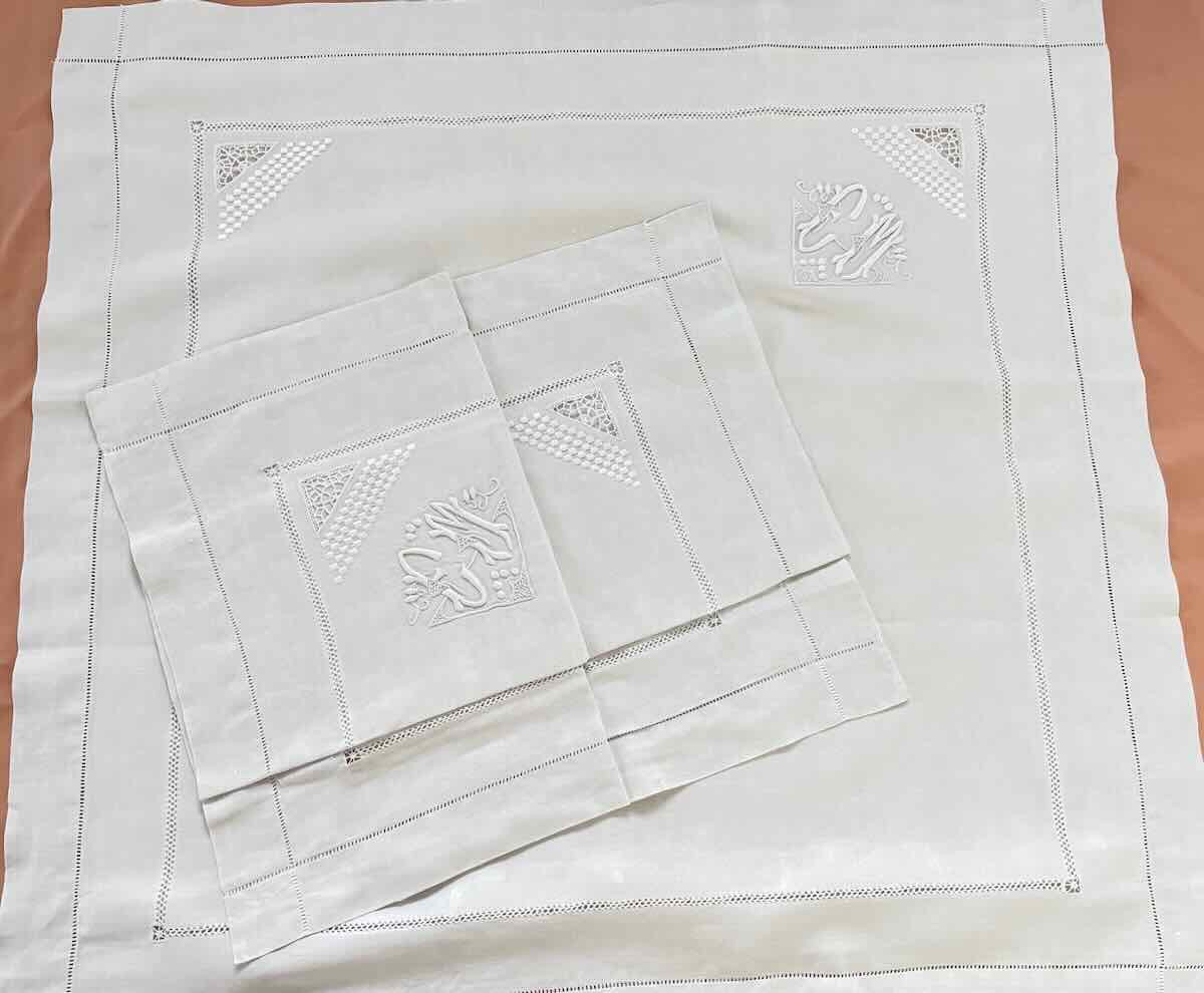 Beautiful Hand-embroidered Bed Set: 1 Large Sheet, 2 Cm Monogrammed Pillowcases, Fine Linen - Linge Ancien-photo-7